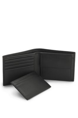Leather wallet and card holder set with Double B monograms, Black