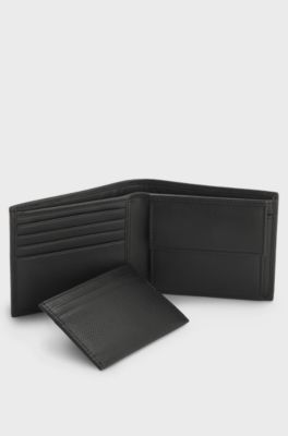 Leather wallet and card holder set with Double B monograms, Black