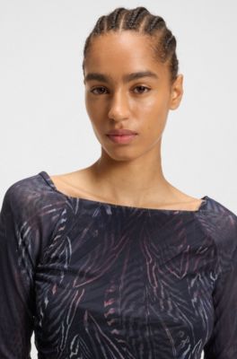 Pliss&eacute; top with all-over print, Patterned