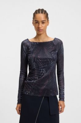 Pliss&eacute; top with all-over print, Patterned