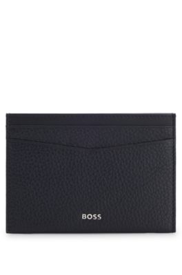 Grained-leather card holder with logo lettering, Dark Blue
