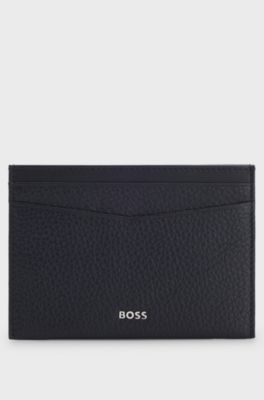 Grained-leather card holder with logo lettering, Dark Blue