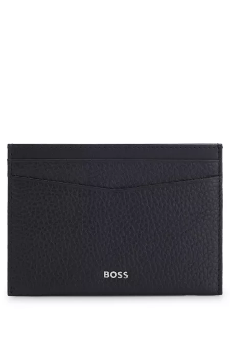 Grained-leather card holder with logo lettering