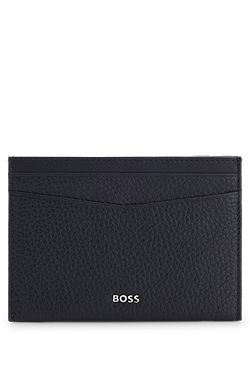 Grained-leather card holder with logo lettering