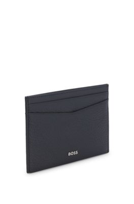 Grained-leather card holder with logo lettering, Dark Blue