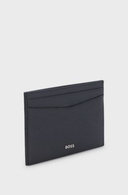 Grained-leather card holder with logo lettering, Dark Blue
