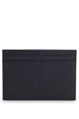 Grained-leather card holder with logo lettering, Dark Blue