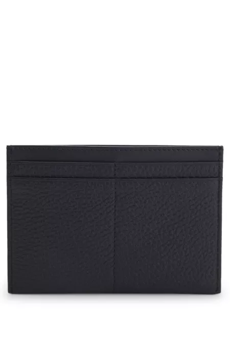 Grained-leather card holder with logo lettering