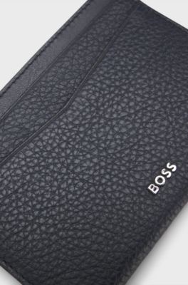 Grained-leather card holder with logo lettering, Dark Blue