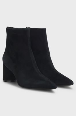 Suede boots with block heel, Black