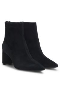 Boots aus Veloursleder mit Blockabsatz, Schwarz