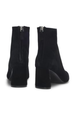 Suede boots with block heel, Black