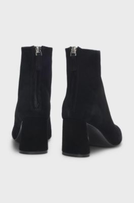 Suede boots with block heel, Black