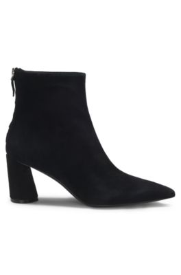Suede boots with block heel, Black