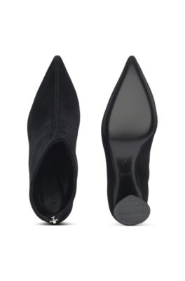 Suede boots with block heel, Black