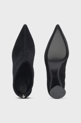 Suede boots with block heel, Black