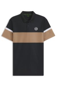 The Open Active Paddy polo shirt in mercerised cotton, Black / Beige