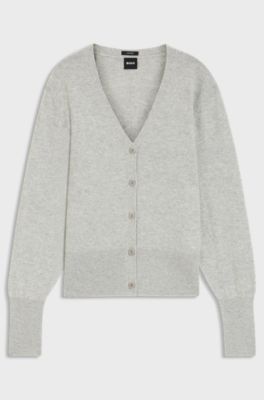 Cardigan Relaxed en cachemire avec finitions c&ocirc;tel&eacute;es, Gris chin&eacute;
