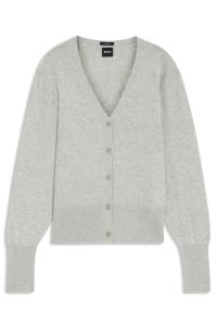 Cardigan Relaxed en cachemire avec finitions c&ocirc;tel&eacute;es, Gris chin&eacute;