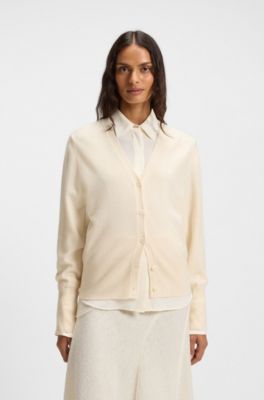 Relaxed-fit cardigan in cashmere with ribbed trims, Natural