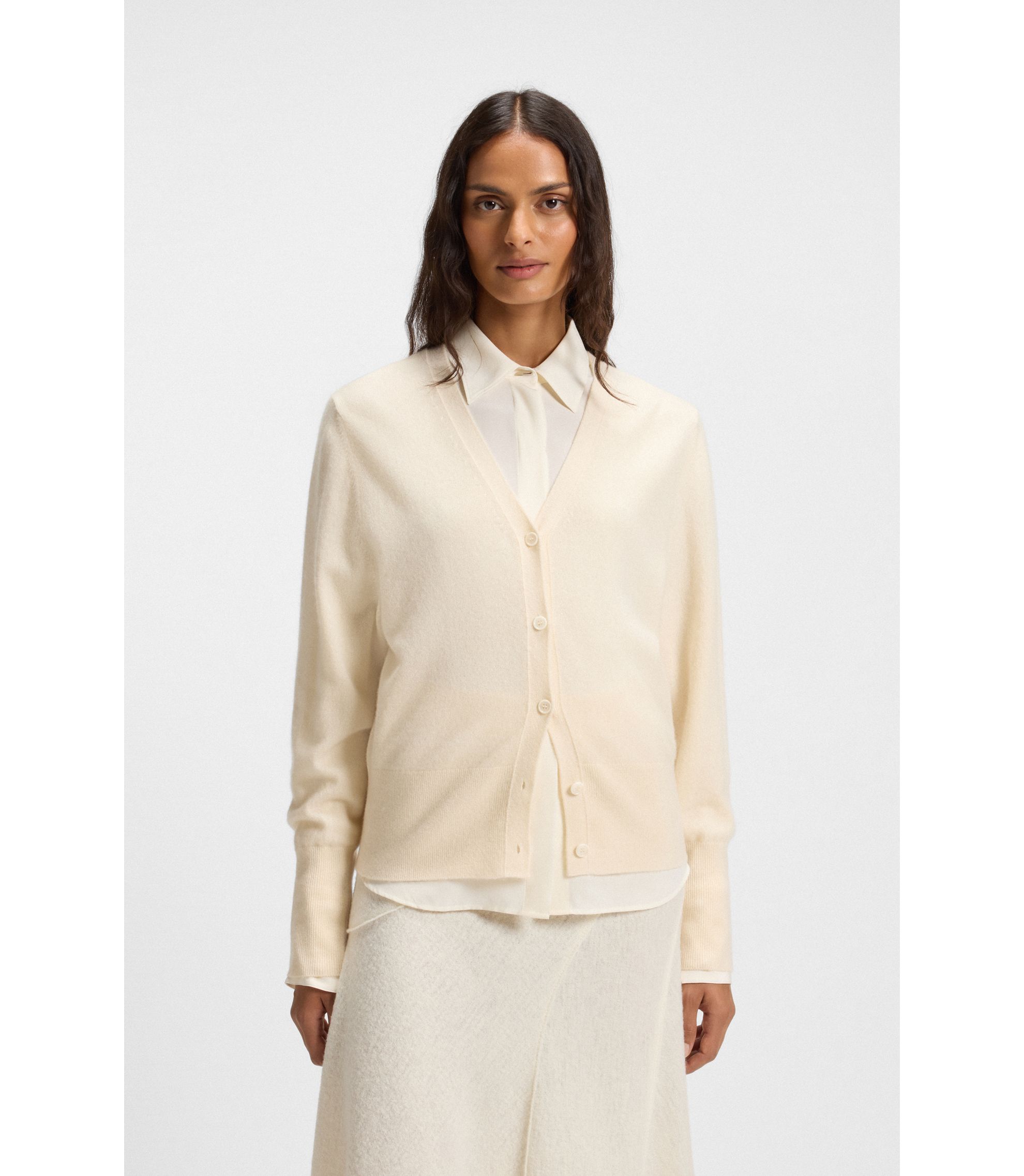 Relaxed-Fit Strickjacke aus Kaschmir mit gerippten Bündchen