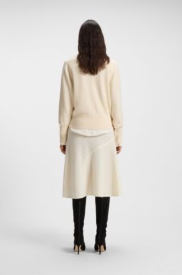 Relaxed-fit cardigan in cashmere with ribbed trims, Natural