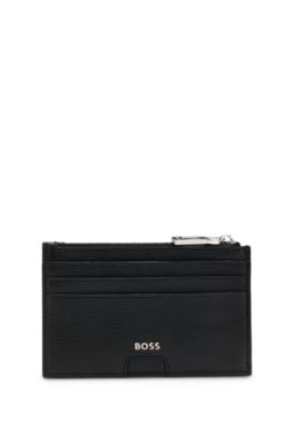 Printed-leather card holder with logo trim, Black