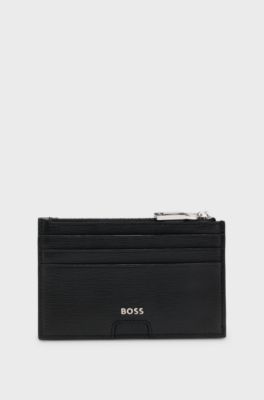 Printed-leather card holder with logo trim, Black