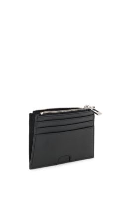 Printed-leather card holder with logo trim, Black