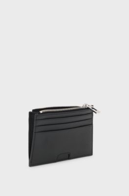 Printed-leather card holder with logo trim, Black