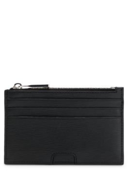 Printed-leather card holder with logo trim, Black