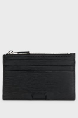 Printed-leather card holder with logo trim, Black