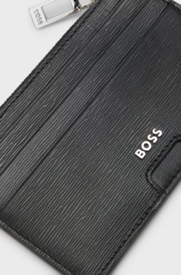 Printed-leather card holder with logo trim, Black