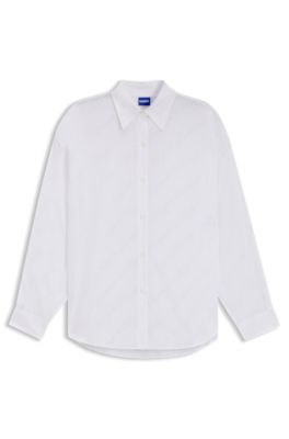 Chemisier Oversize &agrave; logo imprim&eacute; effet d&eacute;vor&eacute;, Blanc &agrave; motif