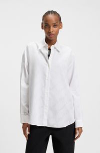 Oversized-fit blouse with burnout logo print, White Patterned