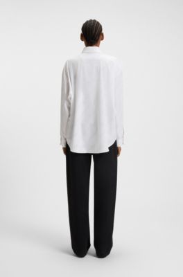 Chemisier Oversize &agrave; logo imprim&eacute; effet d&eacute;vor&eacute;, Blanc &agrave; motif