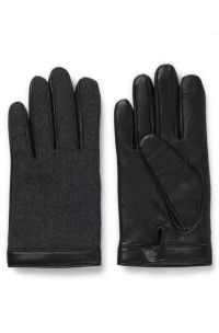 Nappa-leather gloves with herringbone wool-blend front, Black
