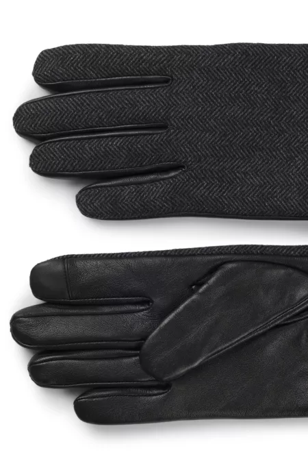 Nappa-leather gloves with herringbone wool-blend front