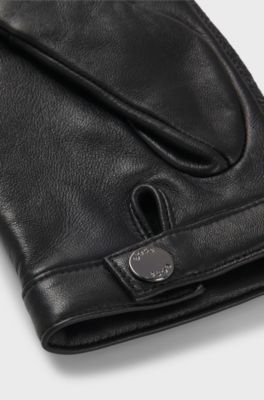 Nappa-leather gloves with herringbone wool-blend front, Black