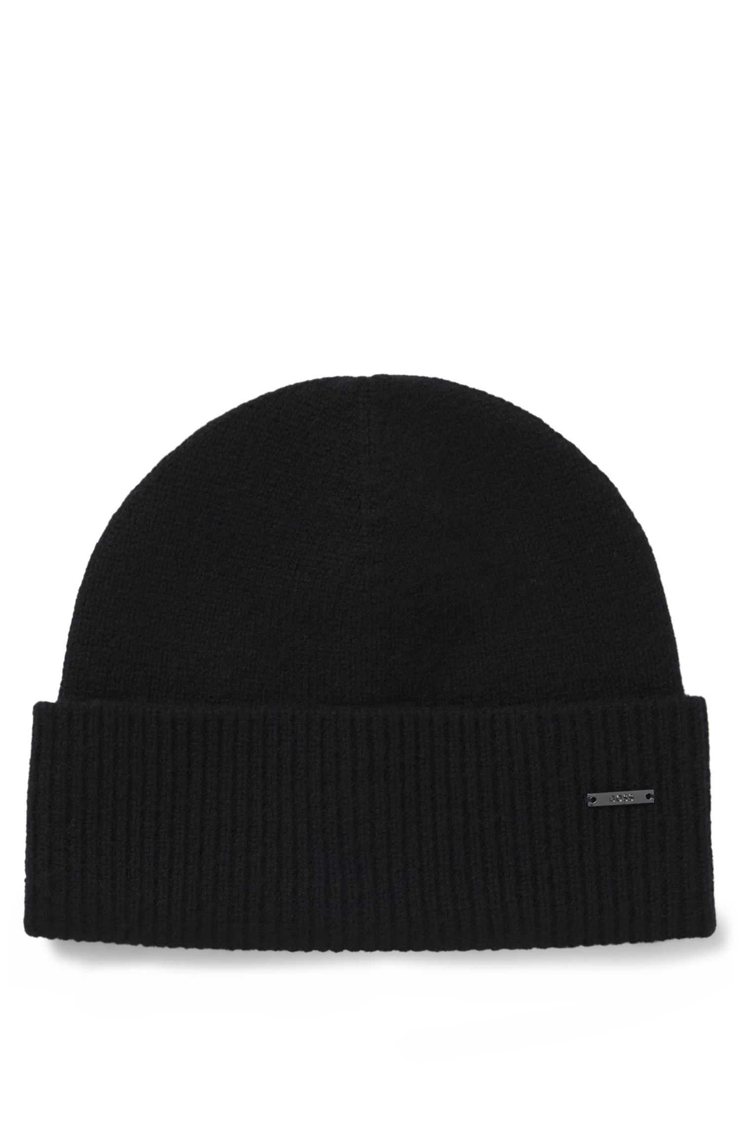 Boss Knitted cashmere beanie with metal logo plaque mössor herr