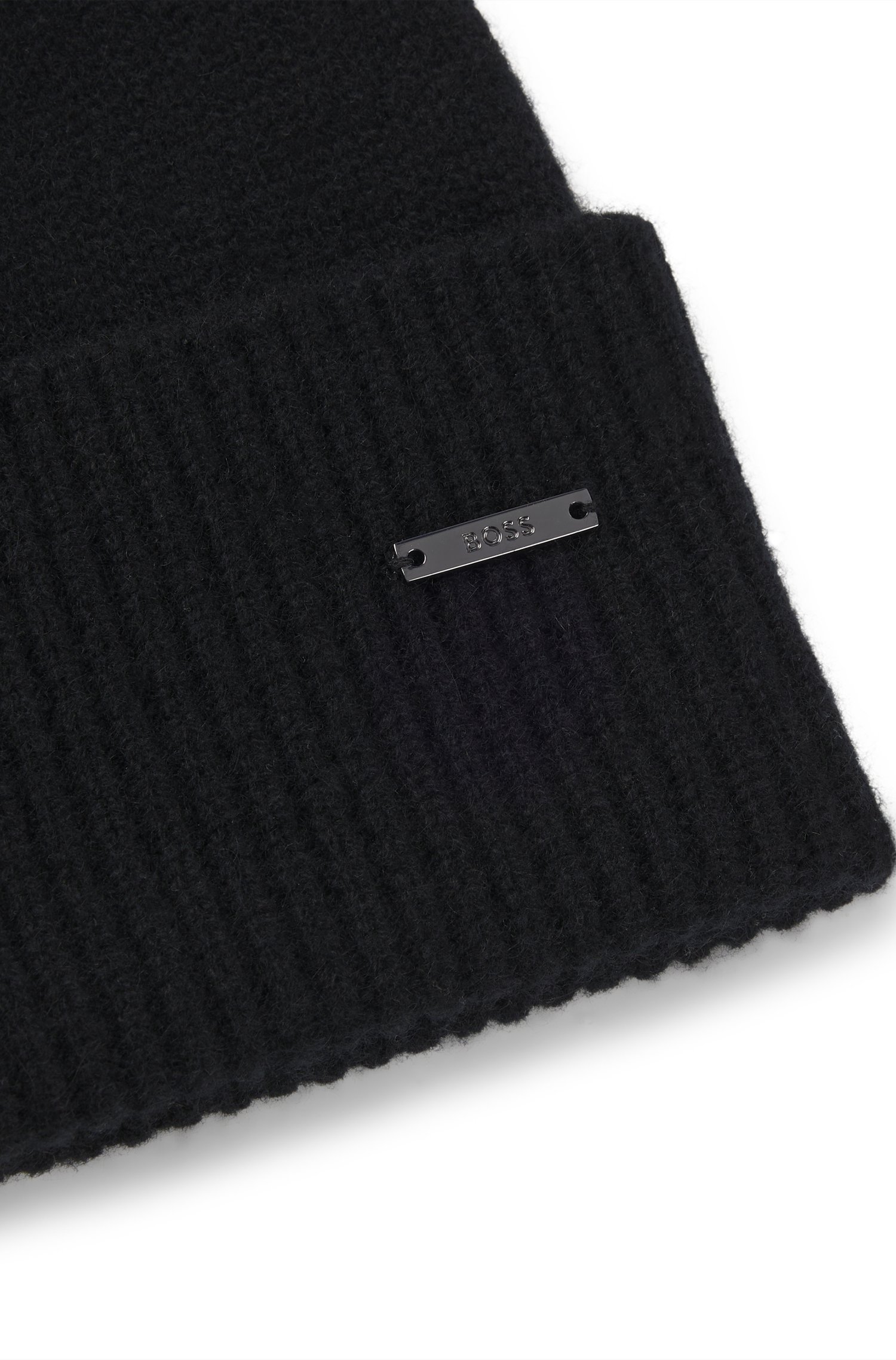 Boss Knitted cashmere beanie with metal logo plaque mössor herr – bild 5