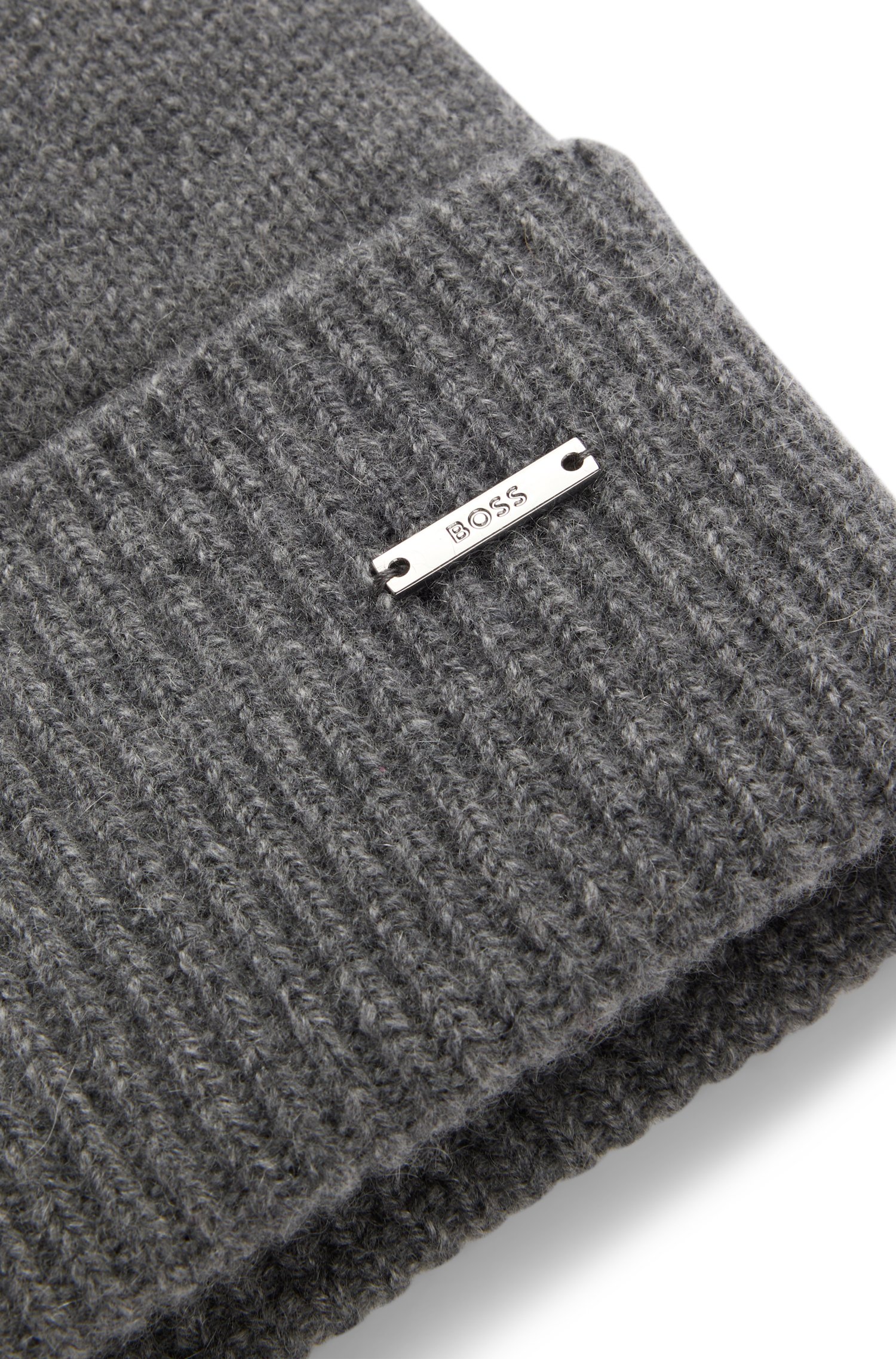 Boss Knitted cashmere beanie with metal logo plaque mössor herr – bild 5