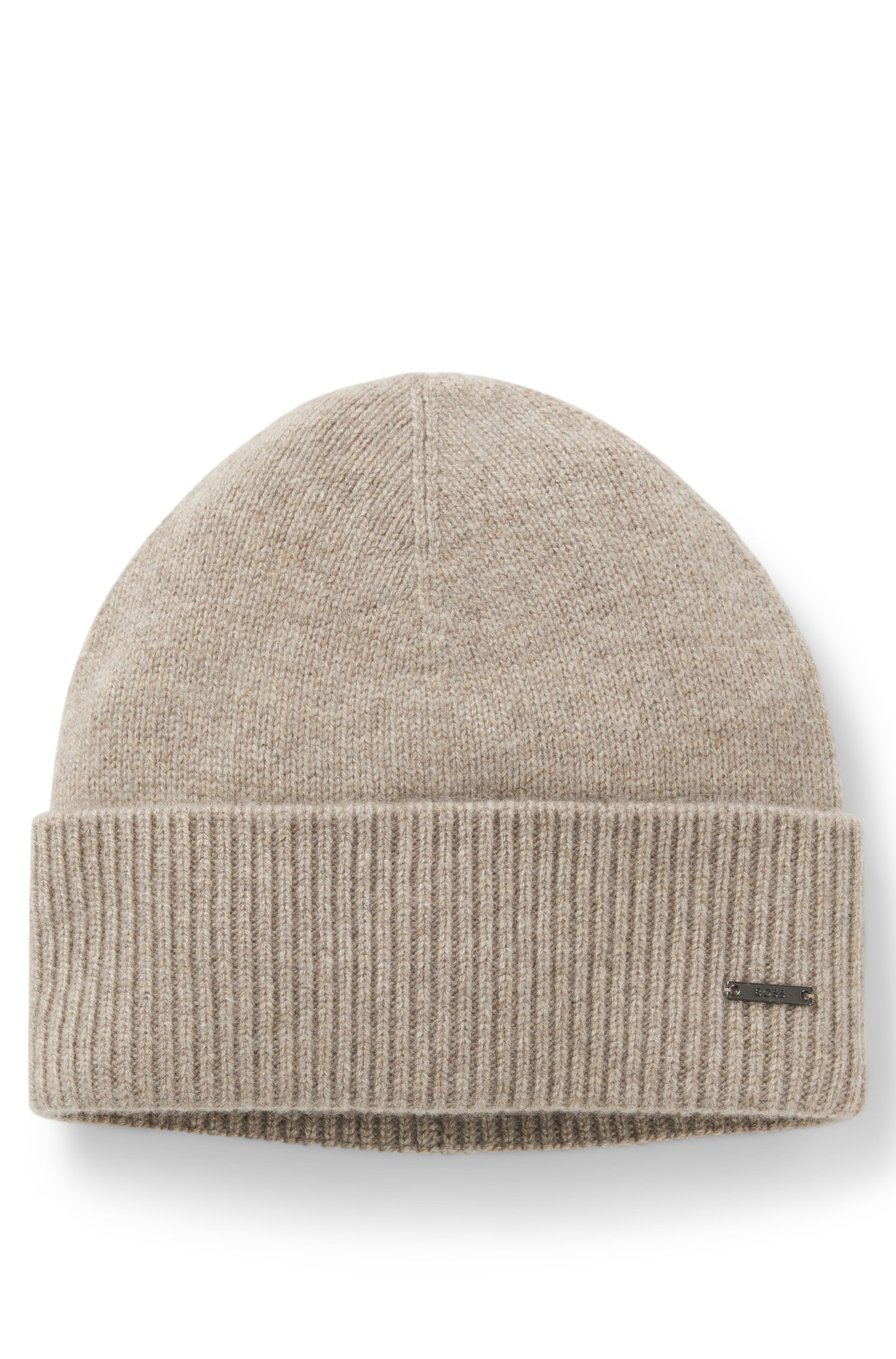 Boss Knitted cashmere beanie with metal logo plaque mössor herr