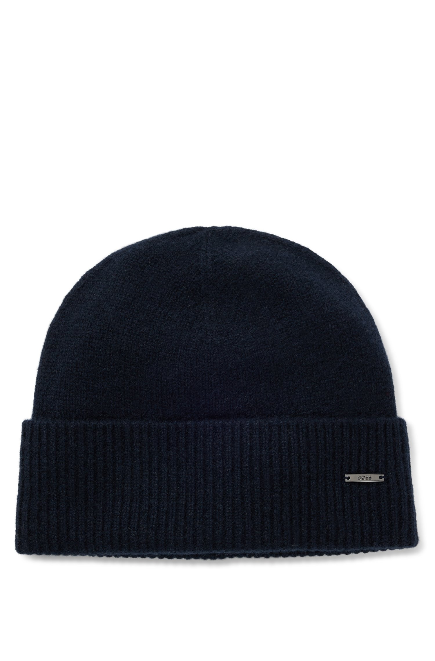 Boss Knitted cashmere beanie with metal logo plaque mössor herr