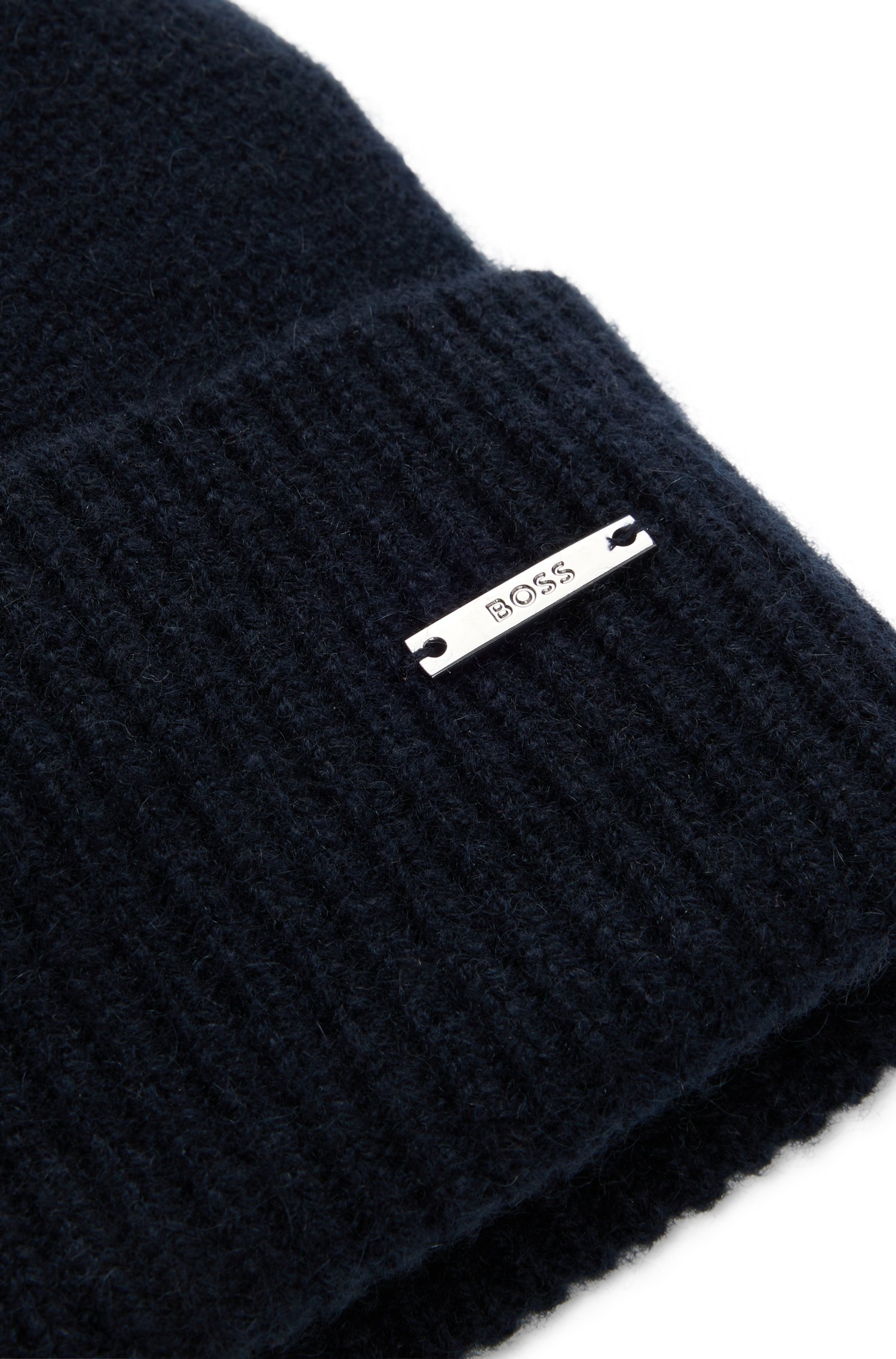 Boss Knitted cashmere beanie with metal logo plaque mössor herr – bild 5