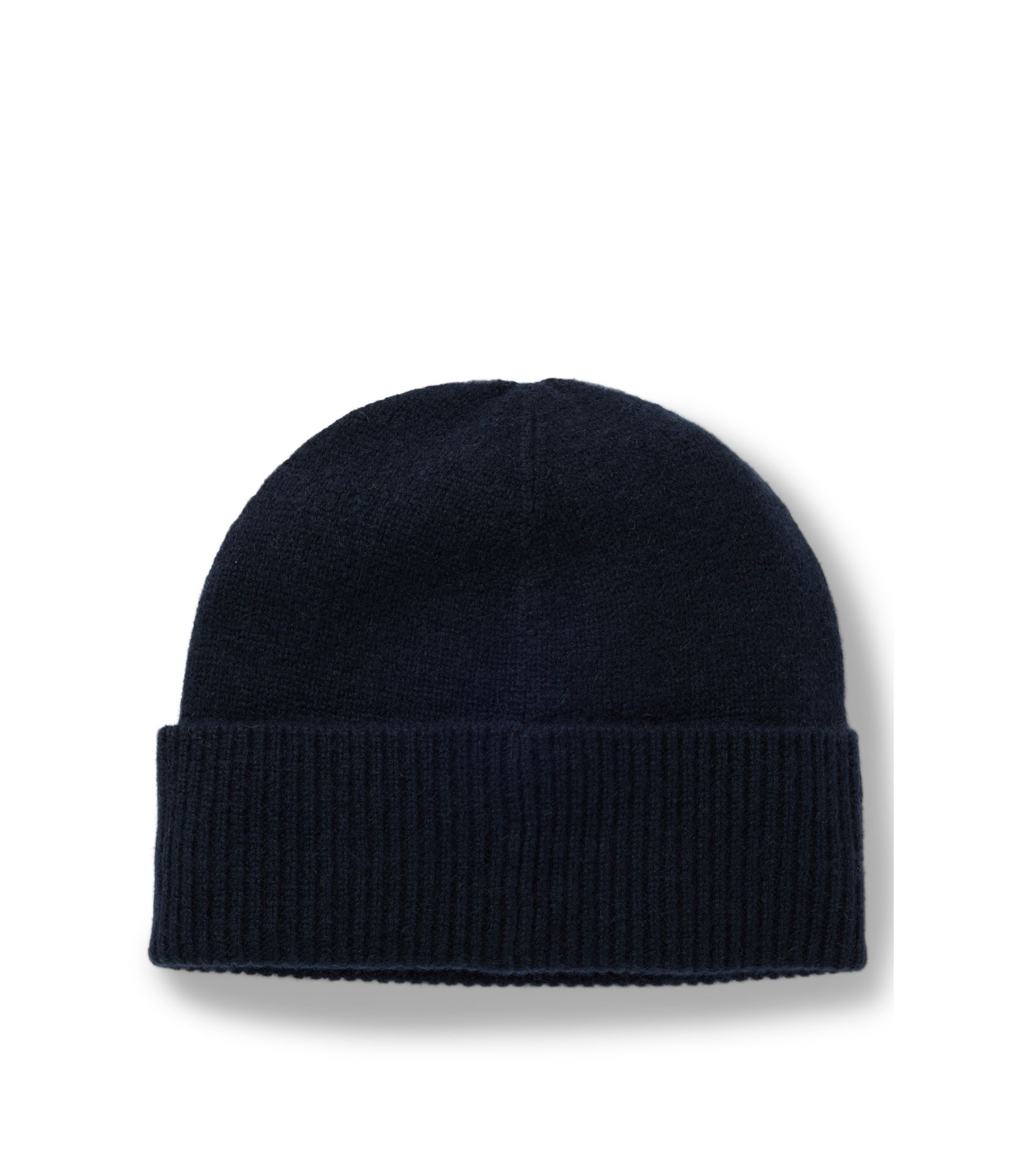 BOSS - Cashmere beanie hat with logo plaque - Dark Blue