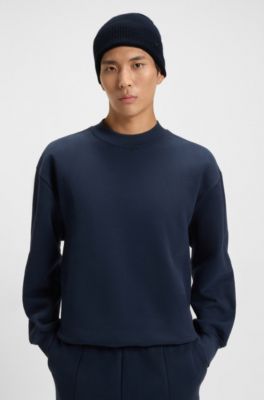 Cashmere beanie hat with logo plaque, Dark Blue