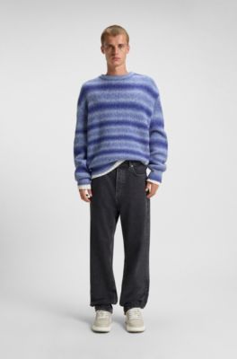 Oversized-fit sweater with ombr&eacute; stripes, Blue
