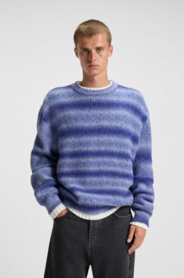 Oversized-fit sweater with ombr&eacute; stripes, Blue