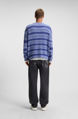 Oversized-fit sweater with ombr&eacute; stripes, Blue